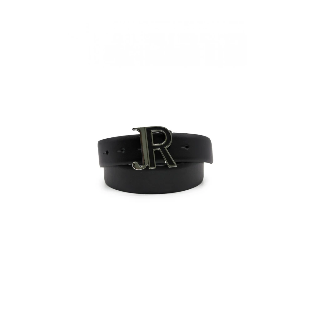 John Richmond Omkeerbare leren riem zwart blauw Black Heren