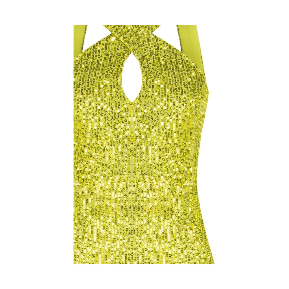 RINASCIMENTO Sequin Jurk met Gekruiste Bandjes Yellow Dames