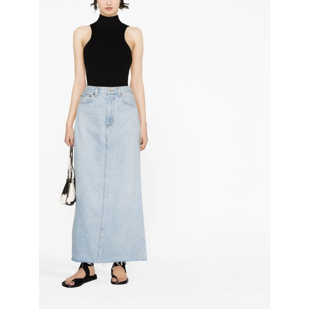 Agolde Maxi Denim Rok met Raffelige Rand Blue Dames