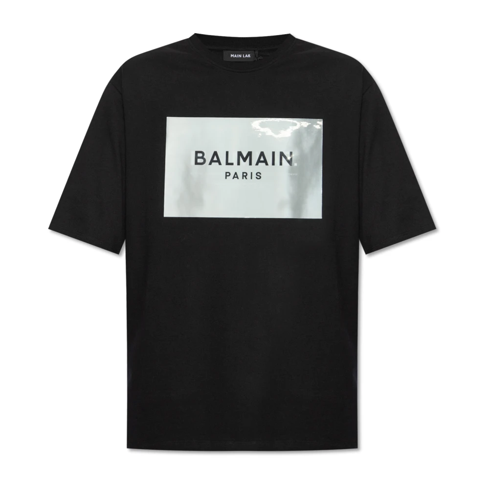 Balmain Zwarte T-shirts en Polos met Holografisch Design Black Heren