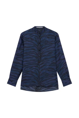 Navy Tiger Print Silk Shirt