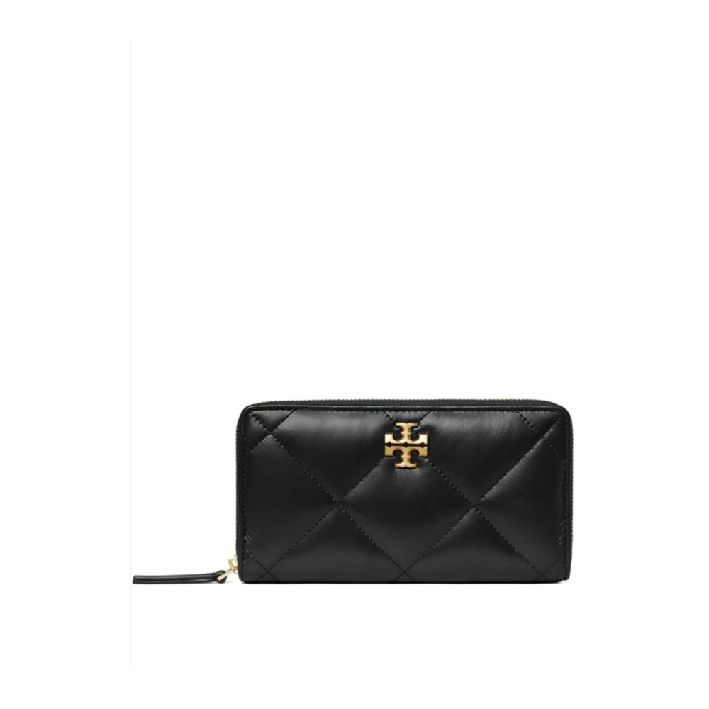 TORY BURCH Zwarte leren portemonnee met ritssluiting Black Dames