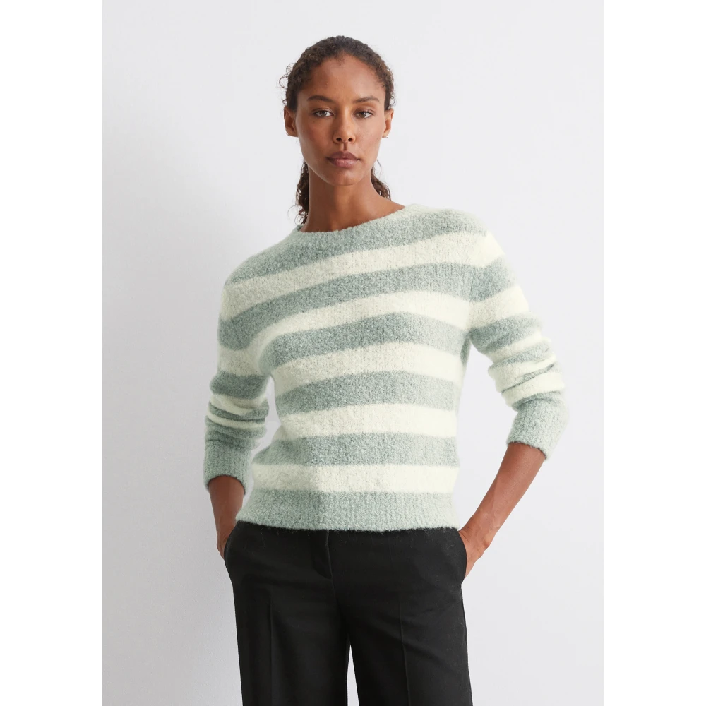 Marc O'Polo Gestreepte bouclé trui Green Dames