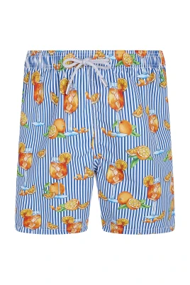 Badshorts med cocktailtryck och ränder