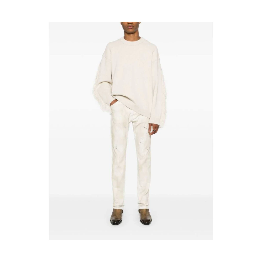 Dsquared2 Beige Versleten Denim Verfspat Jeans White Heren