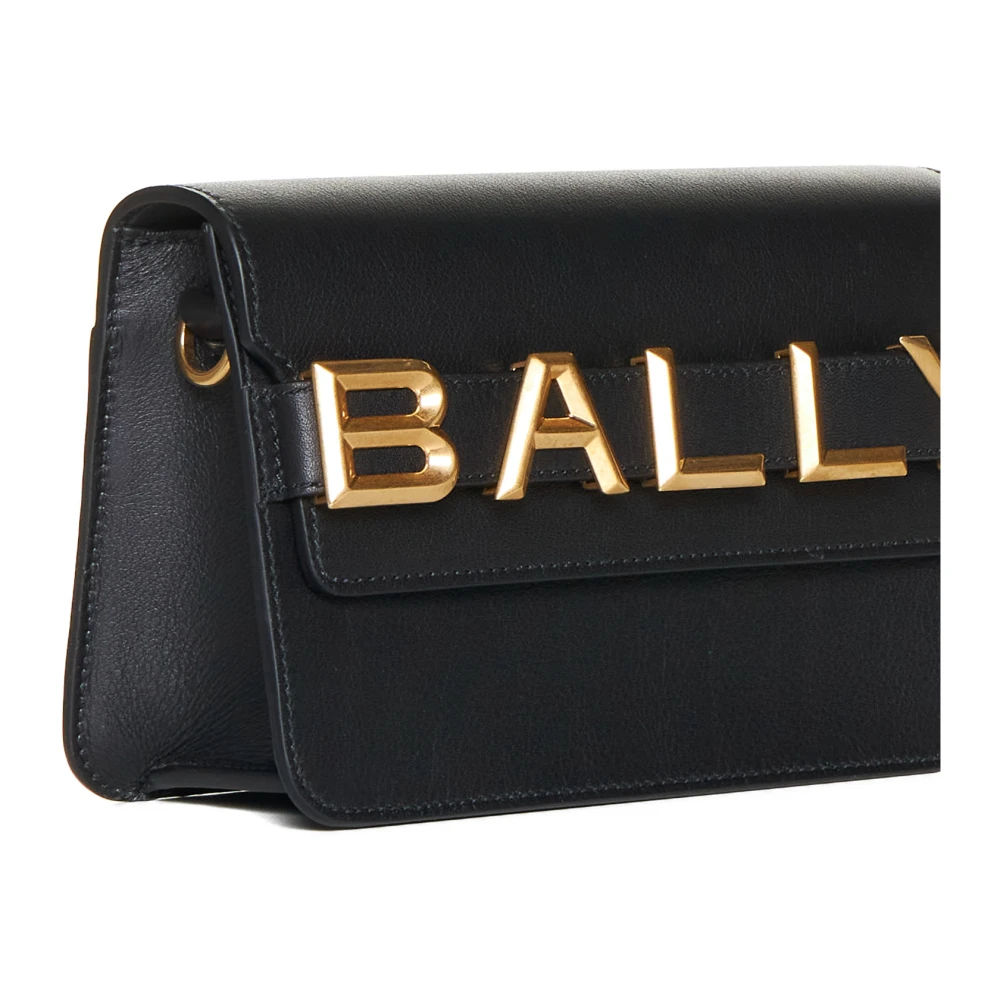 Bally Zwarte leren schoudertas met gouden logo Black Dames