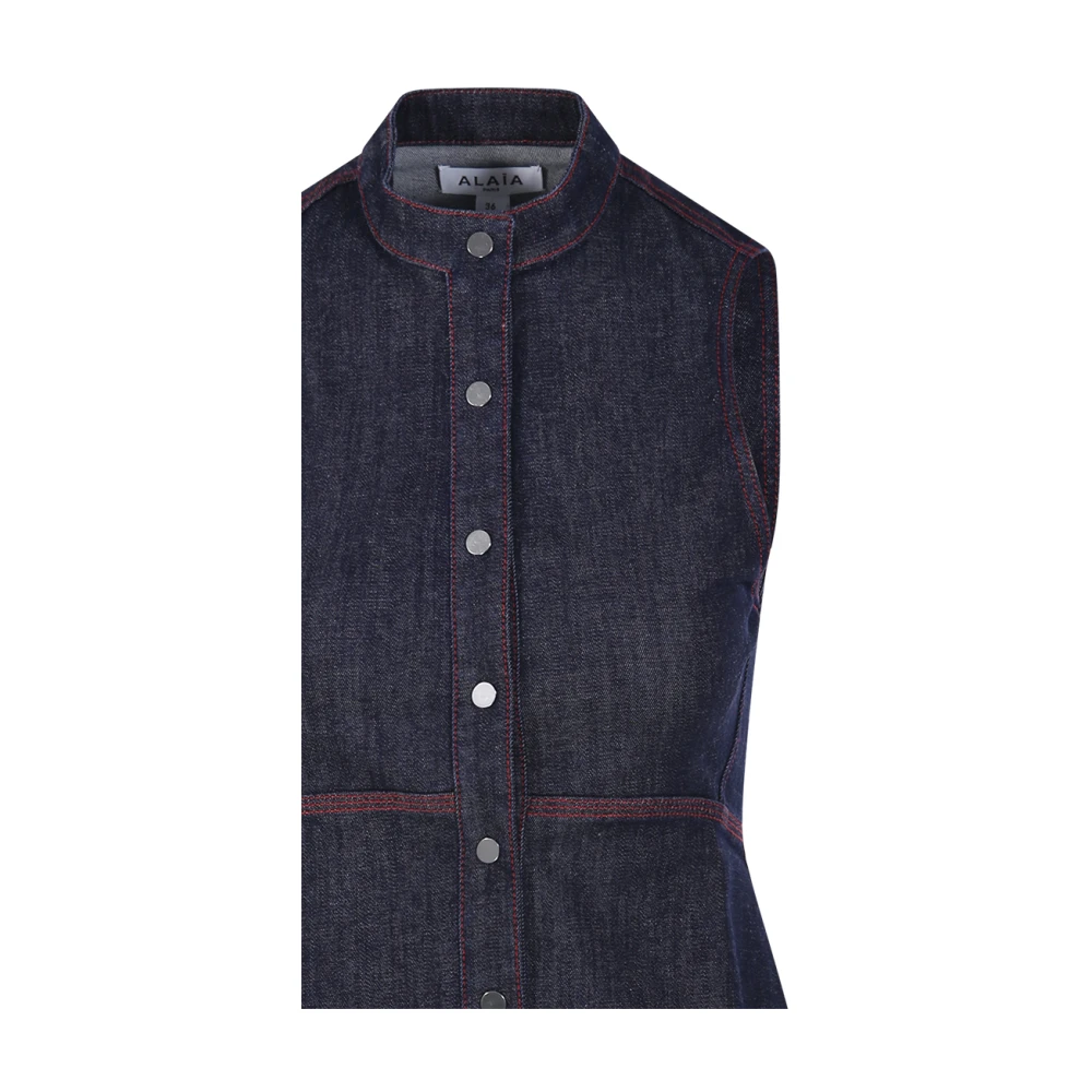Alaïa Navy Crewneck Blouse Blue Dames
