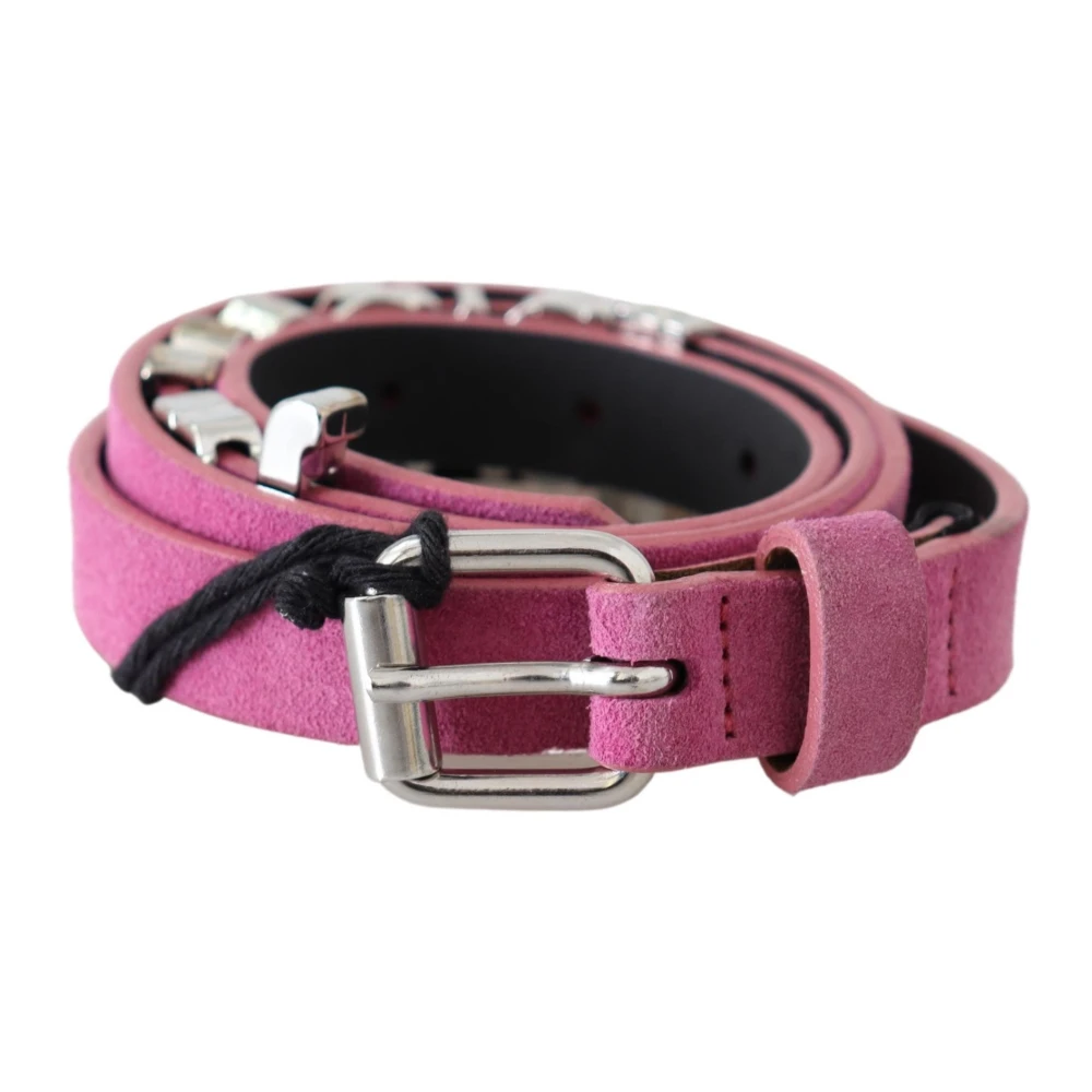 Just Cavalli Pink Silver Chrome Metal Buckle Waist Belt Pink, Dam