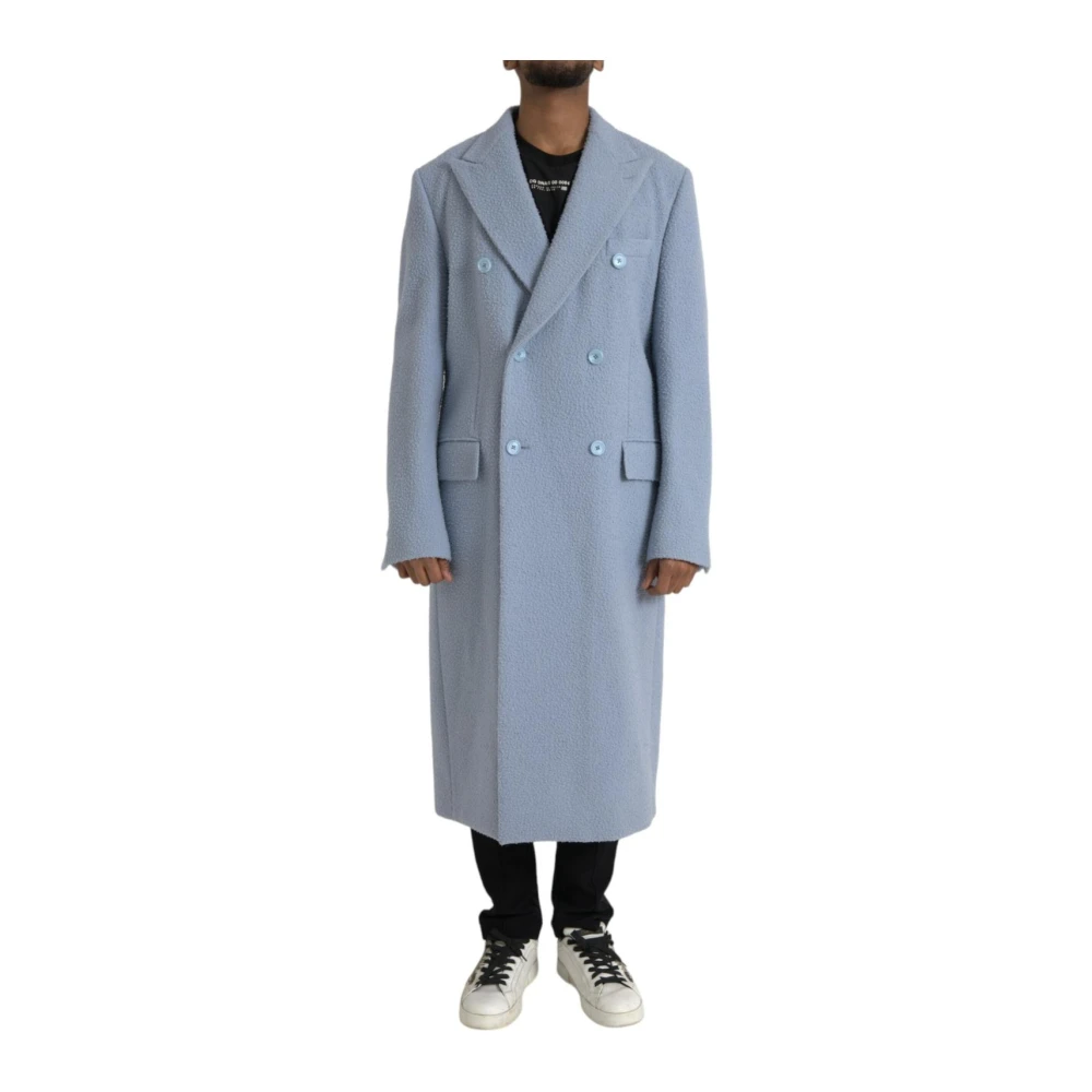 Dolce & Gabbana Men's Blue Double-Breasted Coats, Xl, Cashmere Trench Coat With Belted Waist And Notched Lapels