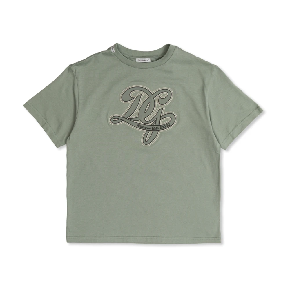 Dolce & Gabbana Green Kids Short Sleeve T-Shirts, Unisex, 4 Y, T-Shirt With Patch