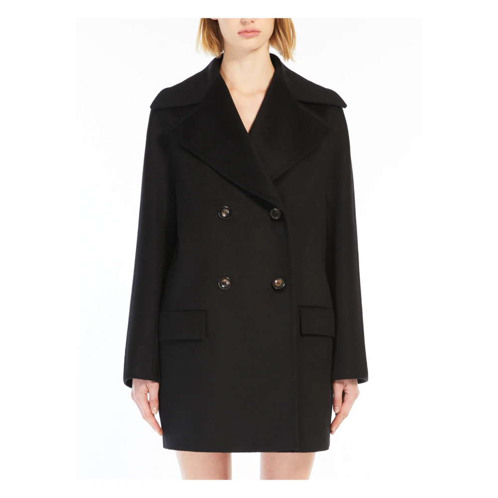 Max Mara Studio Zwarte wollen jas Kimono mouwen Black Dames