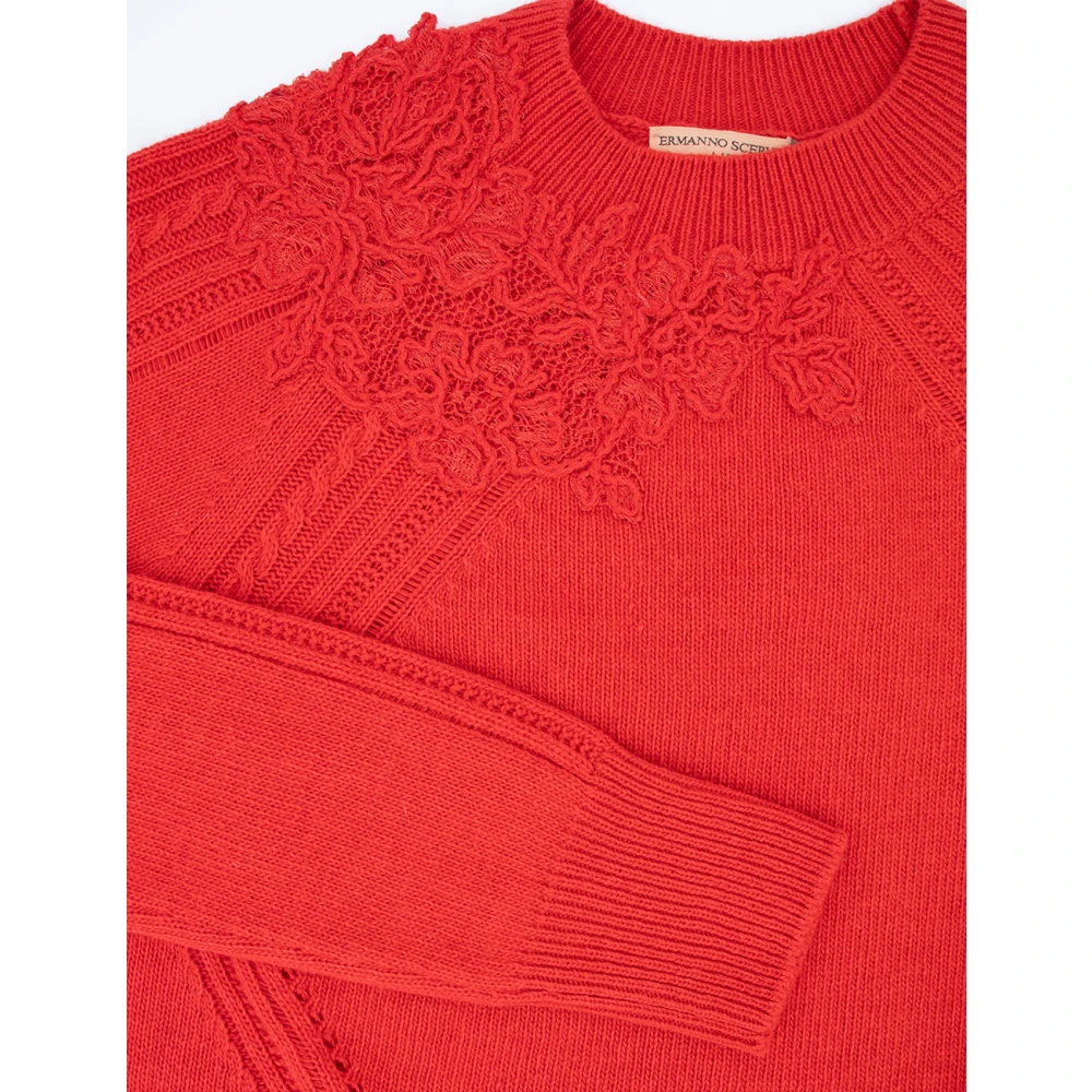 Ermanno Scervino Fijn Gebreide Bloemen Trui Red Dames