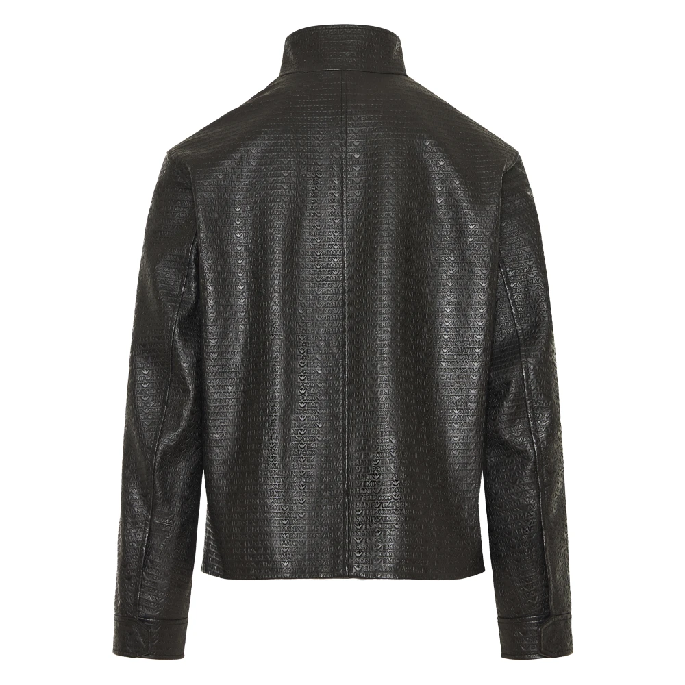 Emporio Armani Klassieke Leren Jas met Ritssluiting Black Heren