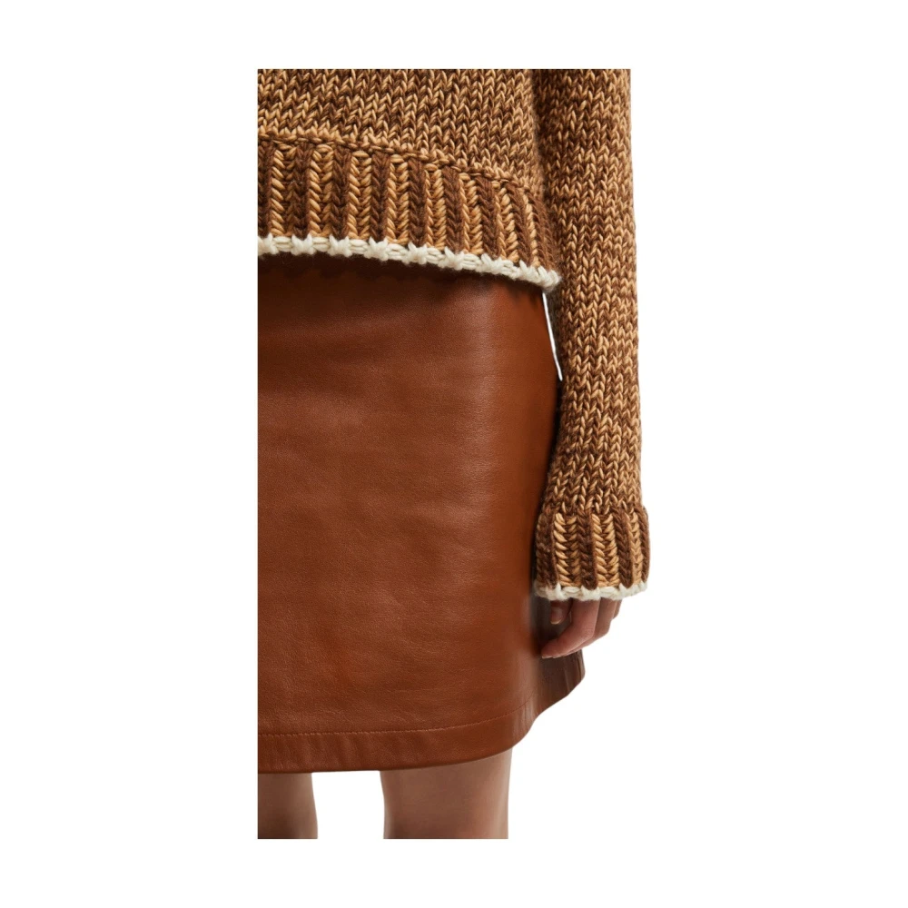 Moncler Gestreepte wollen blend polokraag trui Brown Dames