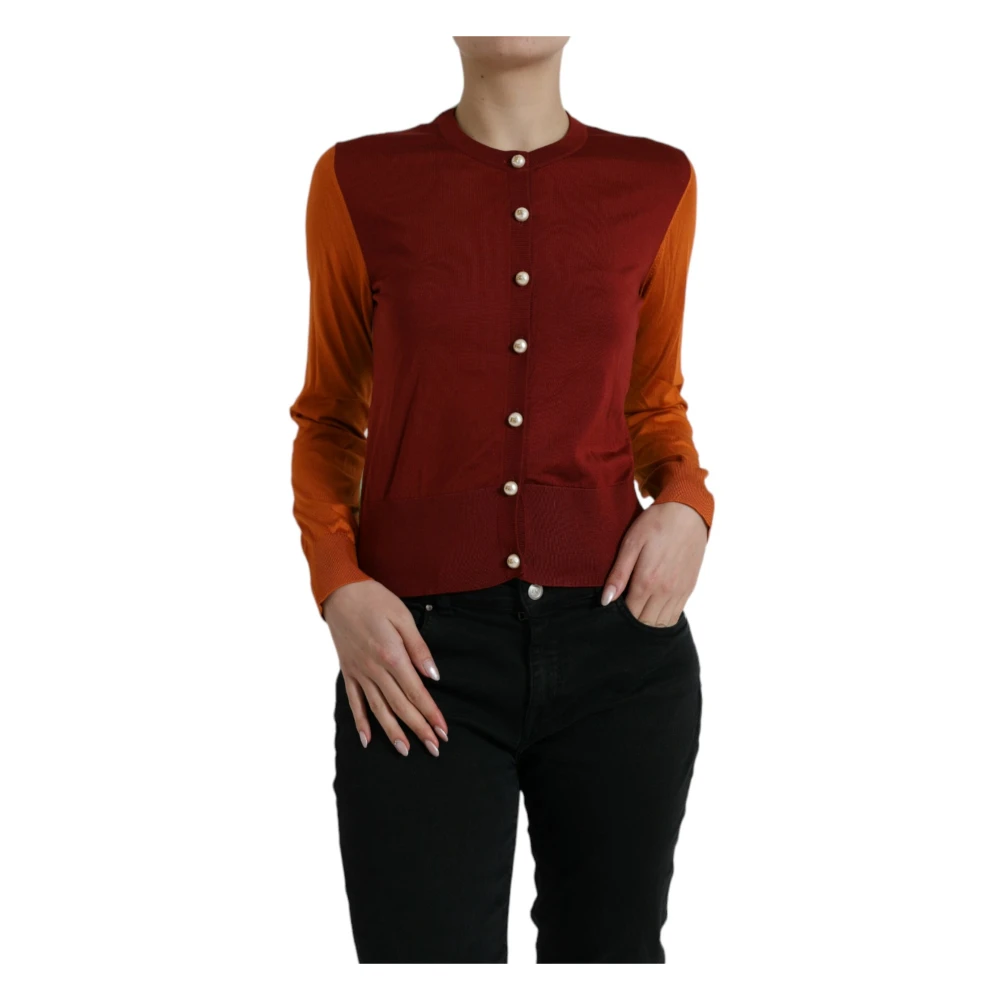 Dolce & Gabbana Cardigans, Female, Xs, Luxury Silk Knit Cardigan In Bright Tones Multicolor