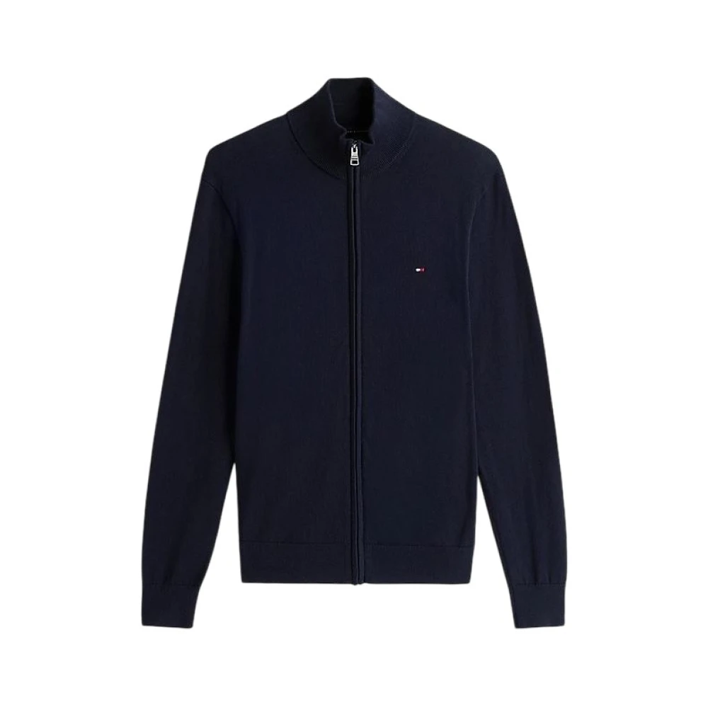 Tommy Hilfiger Men's Blue Turtleneck Jumper Ribbed Zipper - Cardigans - Xl - Knitwear