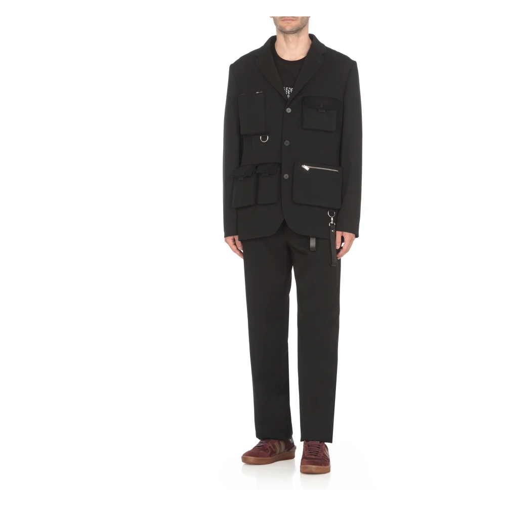 Lanvin Zwarte Wollen Jas Peak Revers Black Heren