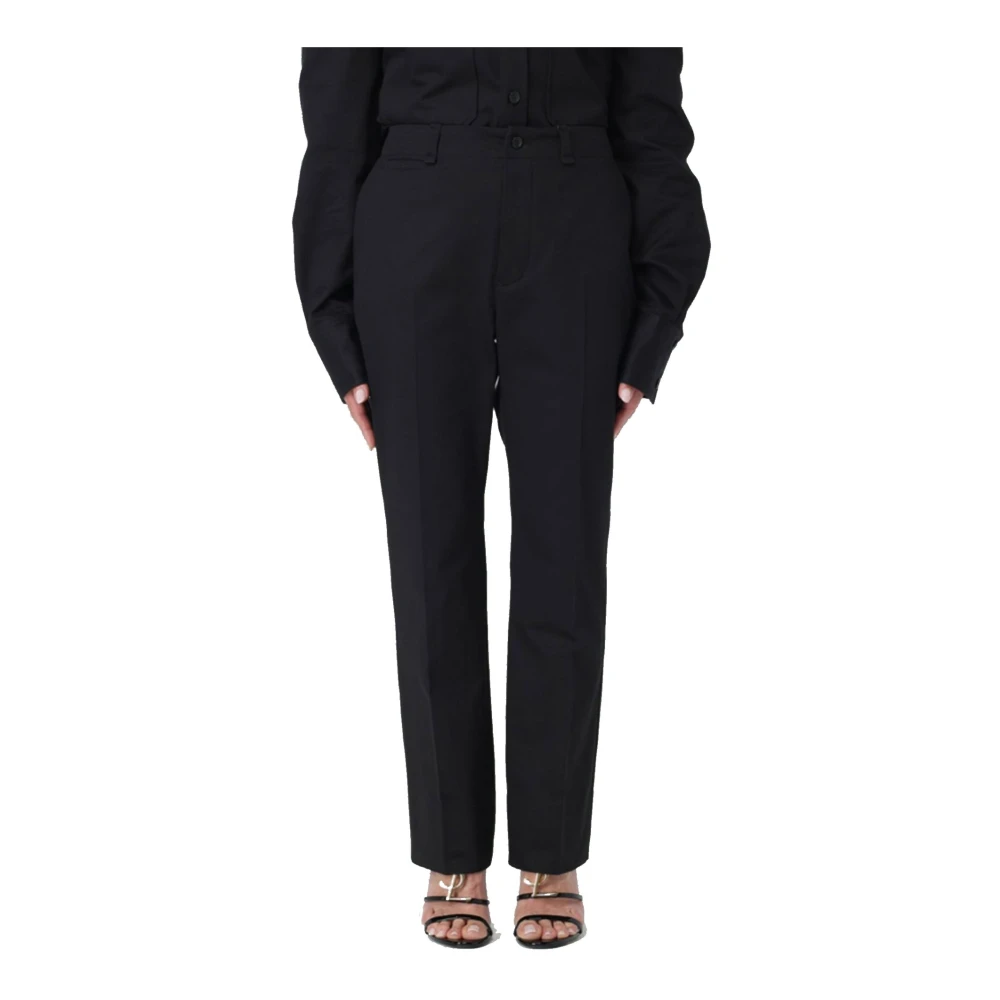 Saint Laurent Katoenen Broek met Voorknoopsluiting Black Dames