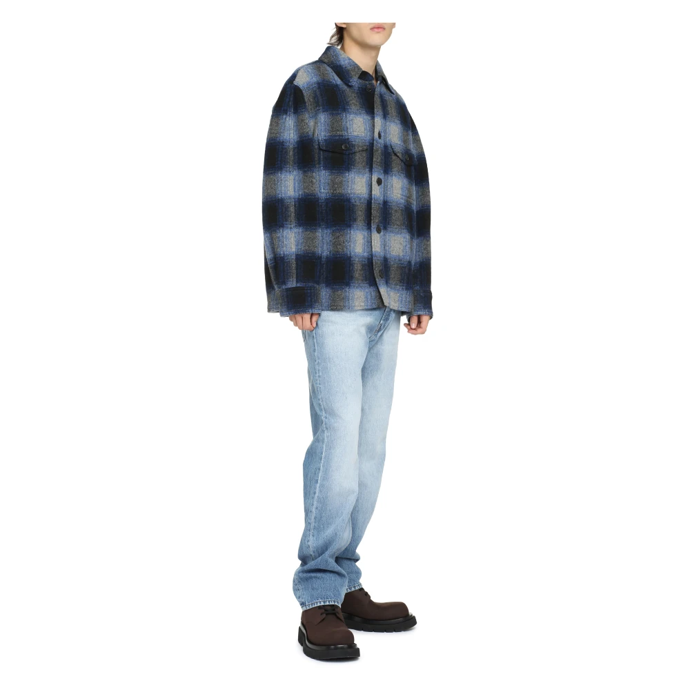 Isabel marant Geruite Overshirt met Geknoopte Zakken Blue Heren