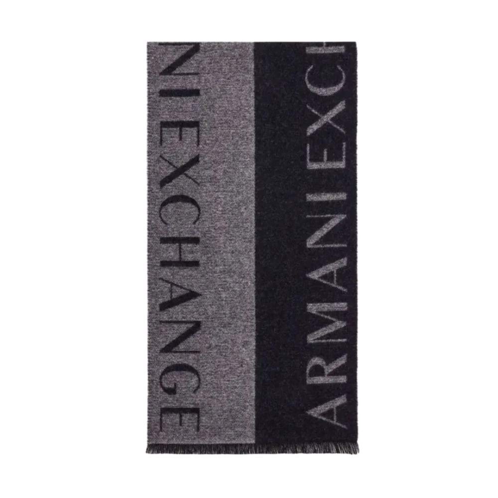 Armani Exchange Grijze en blauwe wollen sjaal met logoprint Gray Heren