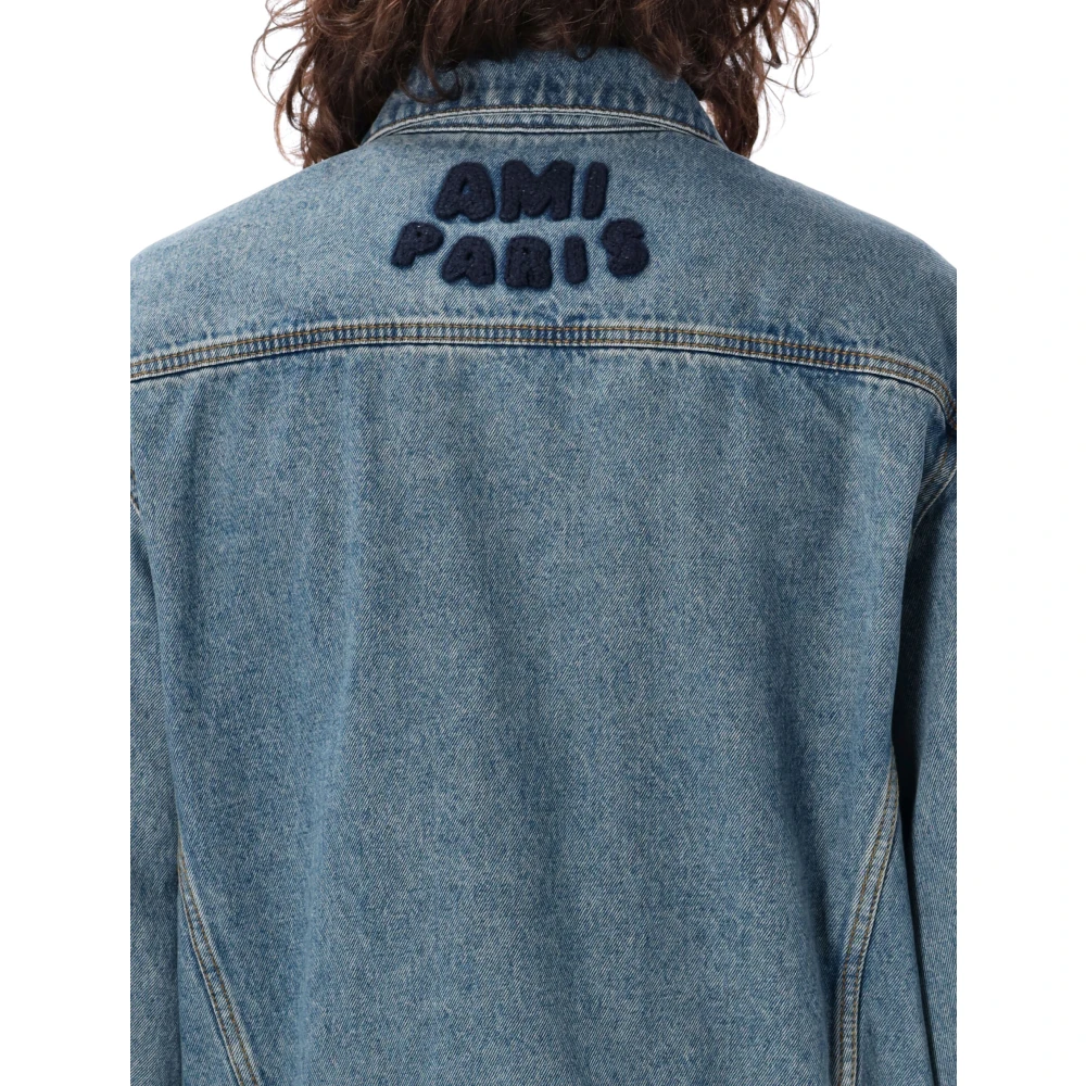 Ami Paris Blauwe Denim Truckerjack met Unieke Details Blue Heren
