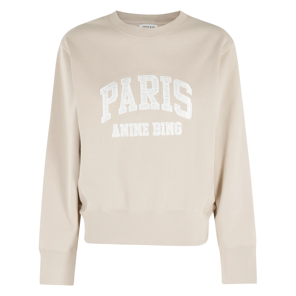 Anine Bing Women's Beige Sweatshirts, M, Harry Shrunken Sweatshirt