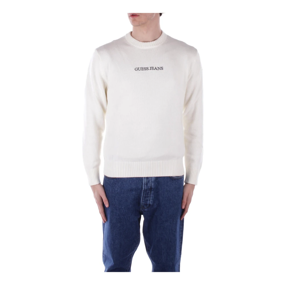 Guess Logo Front Sweater Regular Fit Cotton White Heren