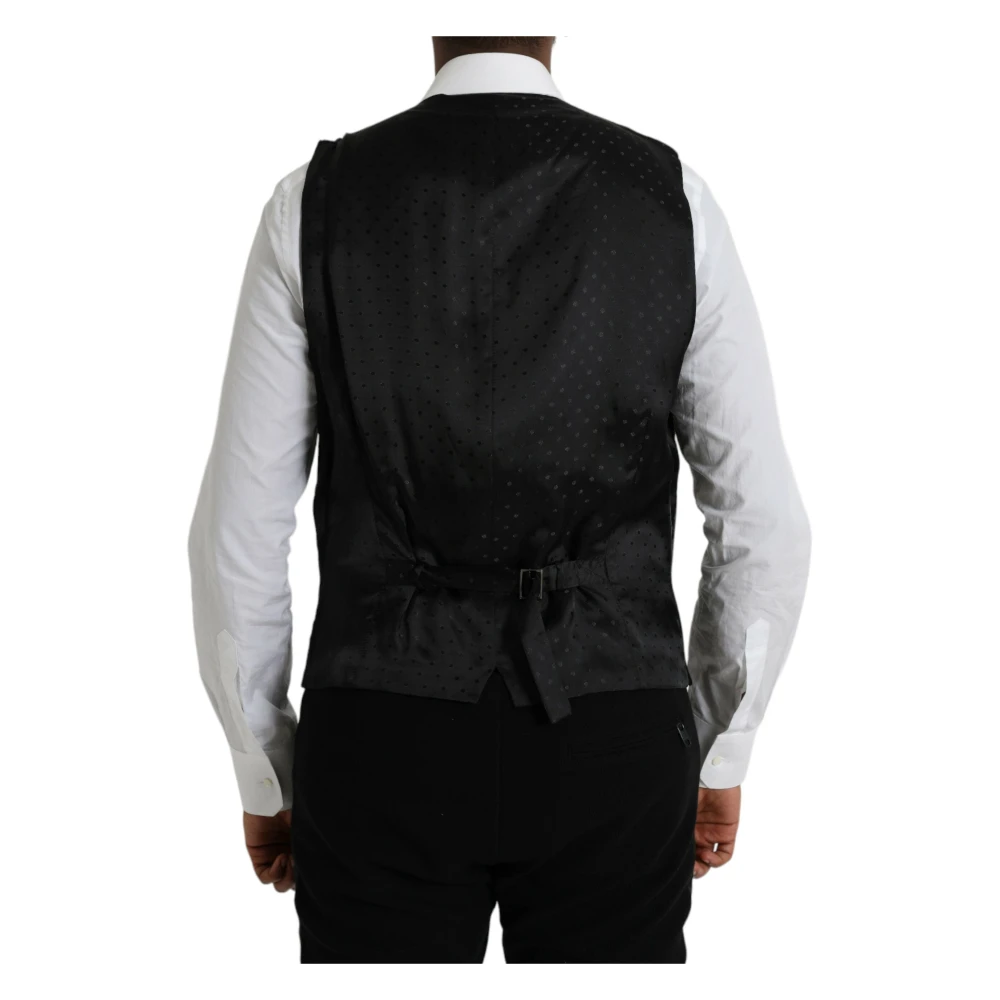 Dolce & Gabbana Zwarte Zijden Formele Jurk Vest Black Heren
