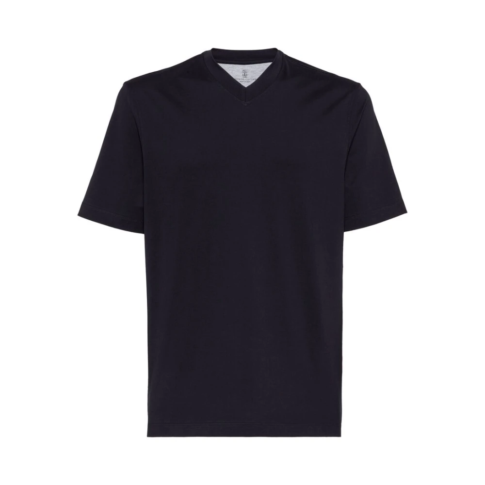 BRUNELLO CUCINELLI Zwarte Katoenen V-Hals T-Shirt Blue Heren
