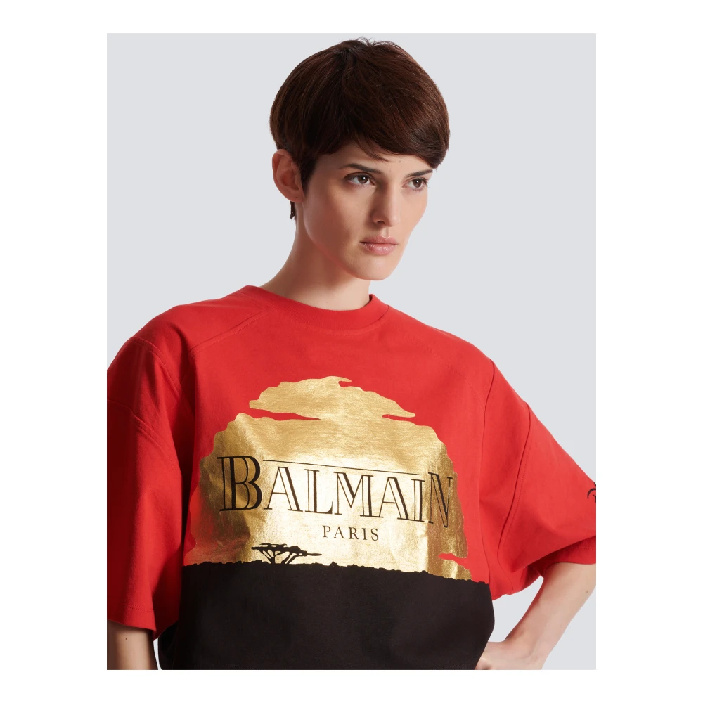 Balmain Disney x: The Lion King Zonsondergang bedrukt kort T-shirt Multicolor Dames