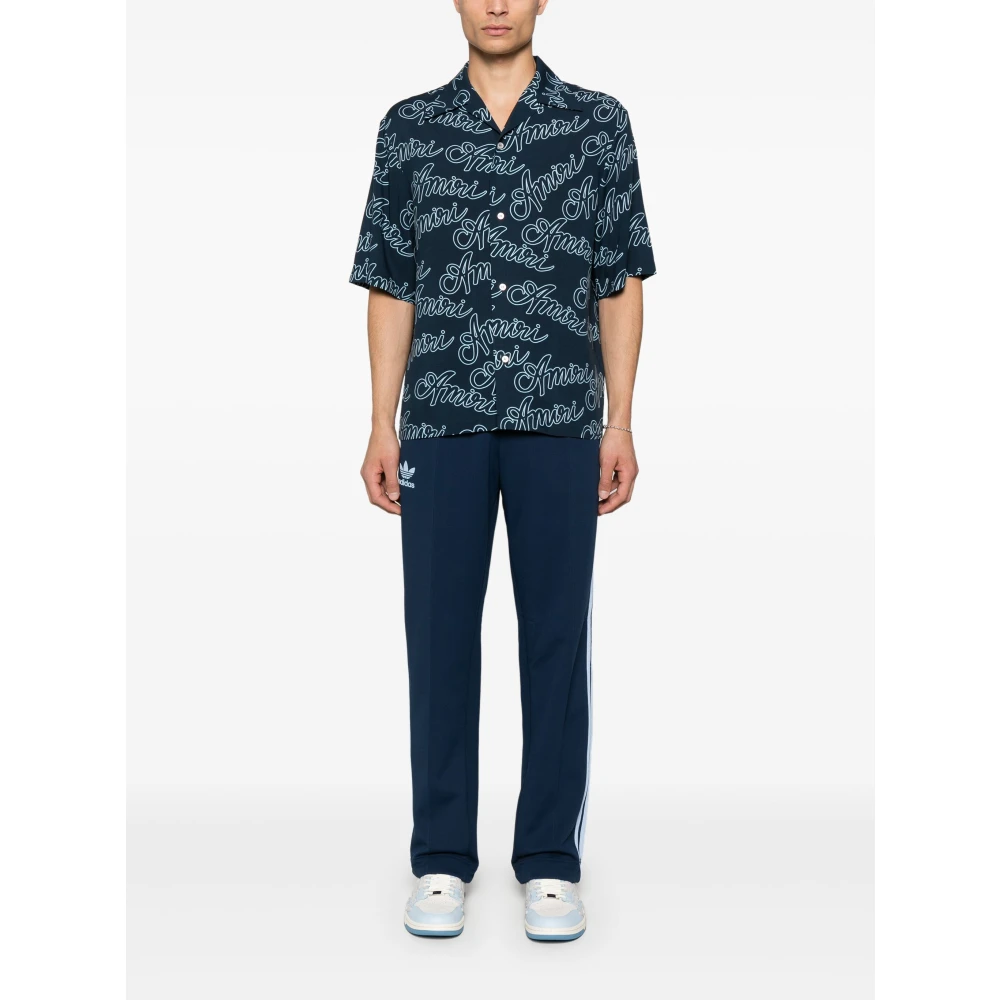 Amiri Blauw Bowling Shirt met All-over Logo Blue Heren