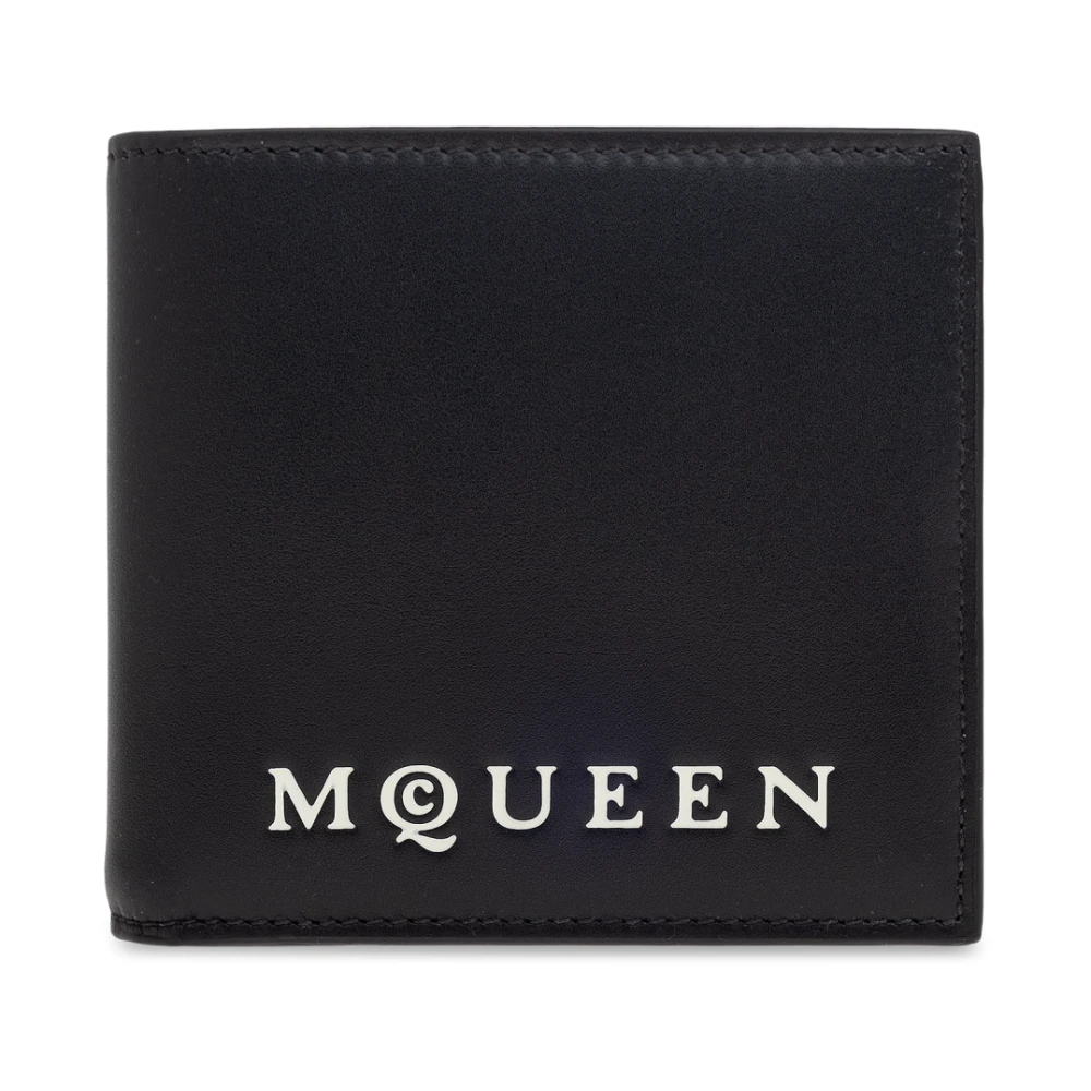 Alexander Mcqueen Men's Black Wallets & Cardholders, One Size, Leather Wallet With Printed Logo