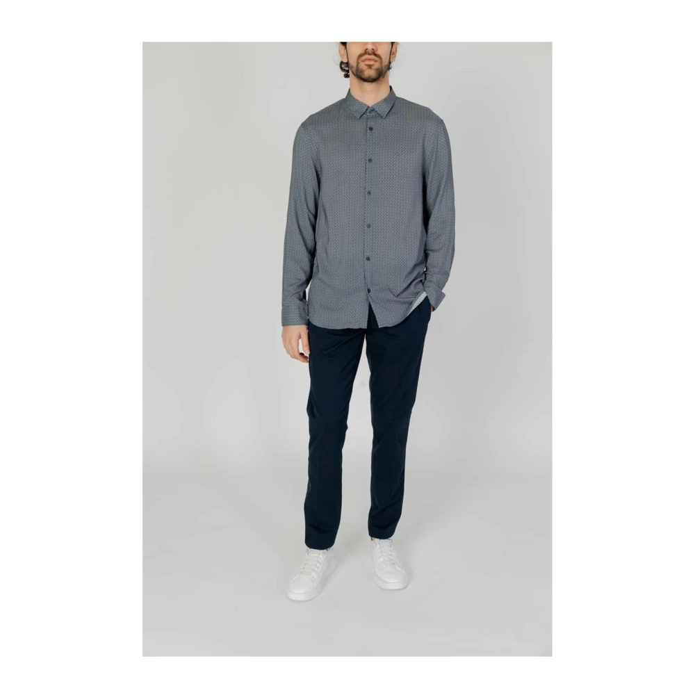 Armani Exchange Viscose Lange Mouw Shirt Collectie Lente Zomer Gray Heren