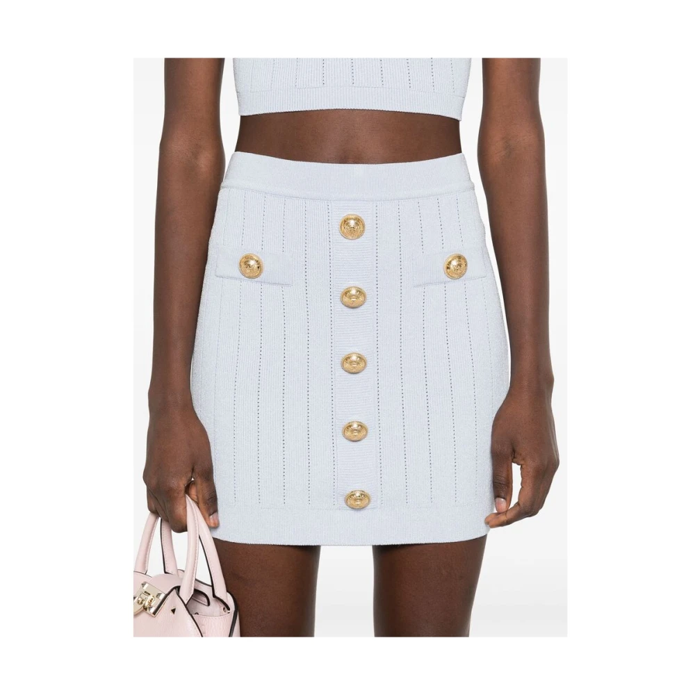 Balmain Lichtblauwe Geribbelde Rok met Rits Blue Dames