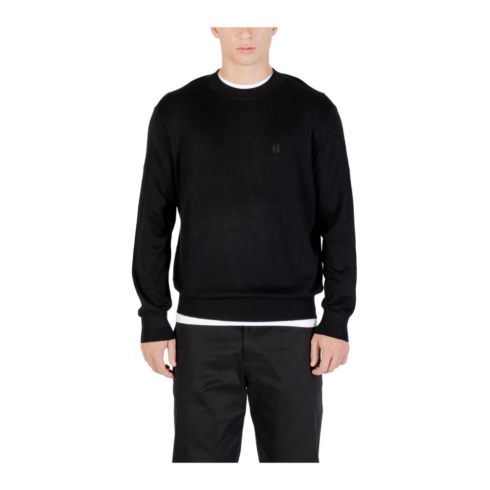 Armani Exchange Men's Black Round-Neck Knitwear, 2XL, Round Neck Long Sleeve Knitwear
