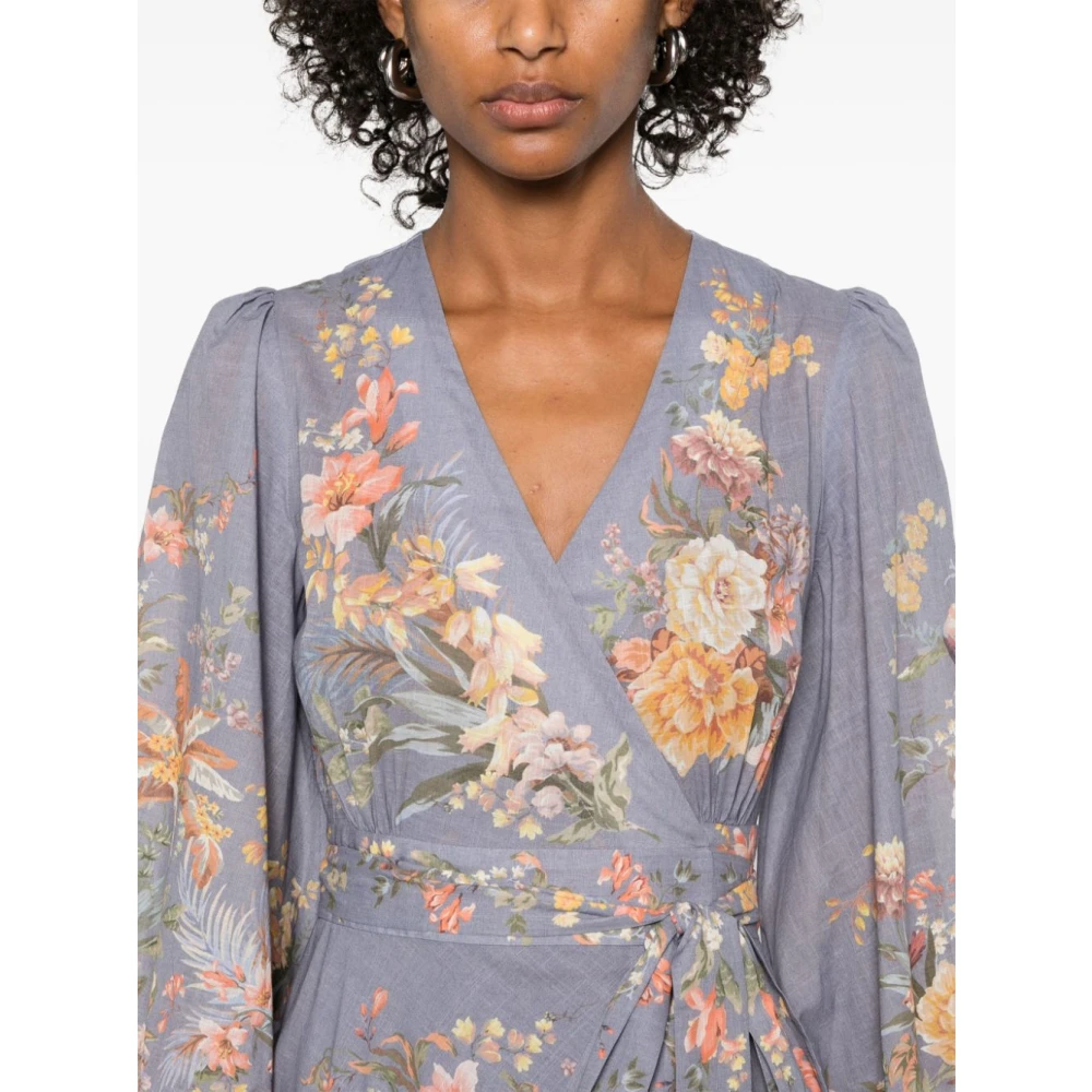 Zimmermann Lila Bloemen Katoenen Jurk met V-Hals Multicolor Dames