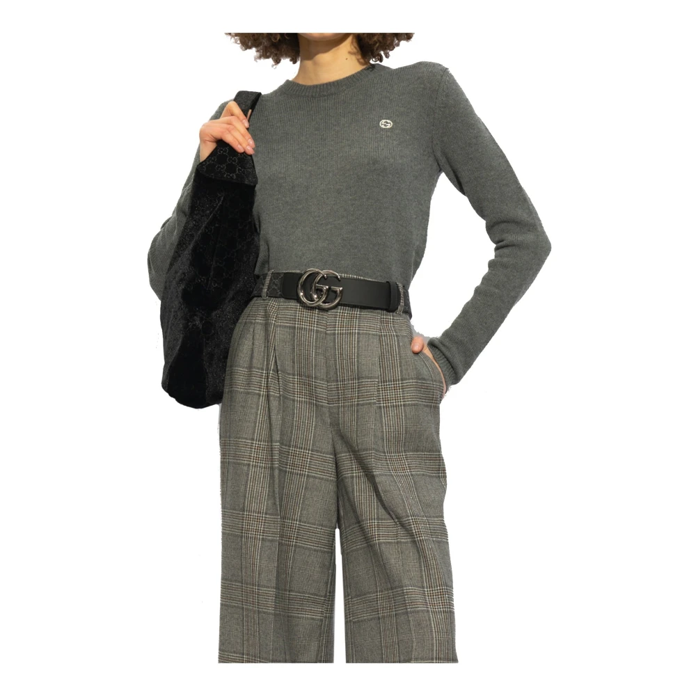 Gucci Basiswol Kasjmier Trui Wit Logo Gray Dames