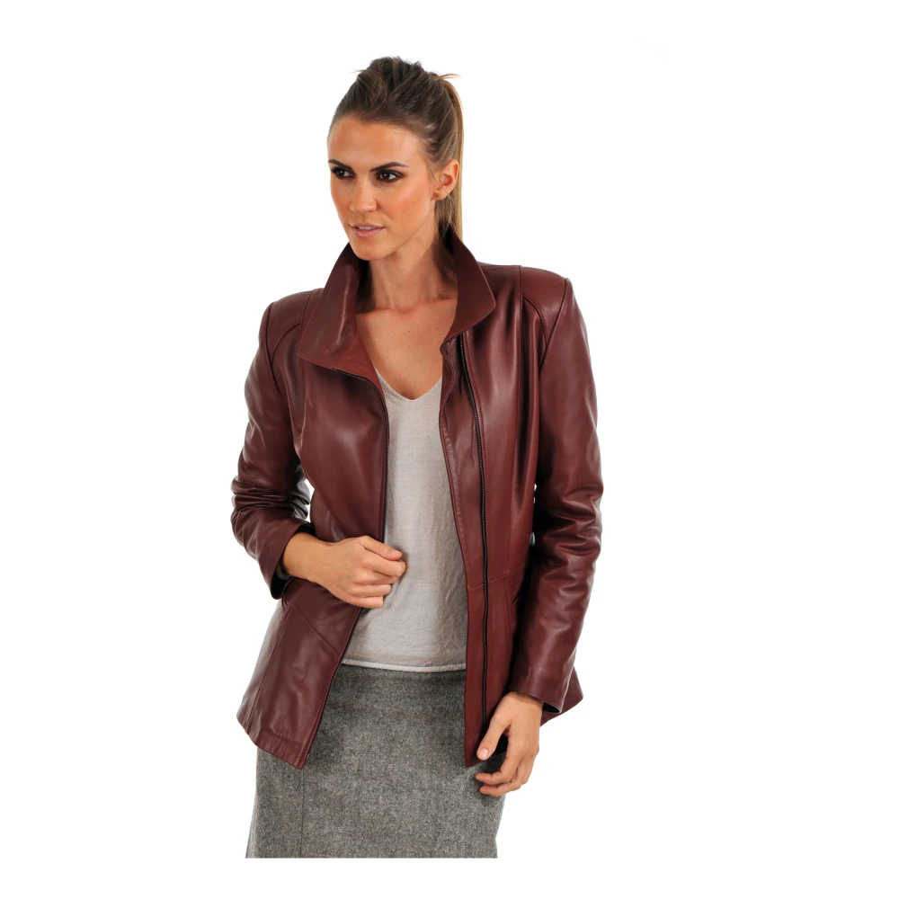 La Canadienne Rode Getailleerde Leren Jas Eco-Vriendelijk Red Dames
