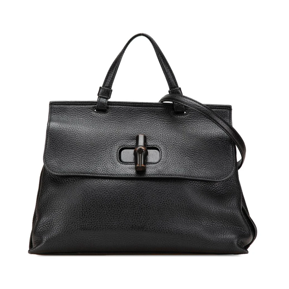 Gucci Vintage Women's Black Pre-Owned Bamboo Top Handle Leather Bag - Vintage Handbags - One Size - Pre-Owned