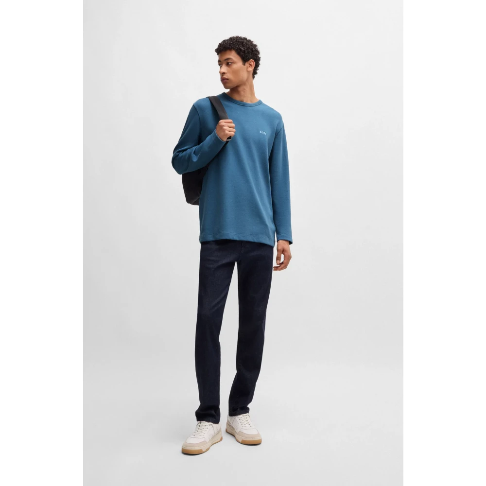 Hugo Boss Wafelstructuur Longsleeve T-shirt Blue Heren