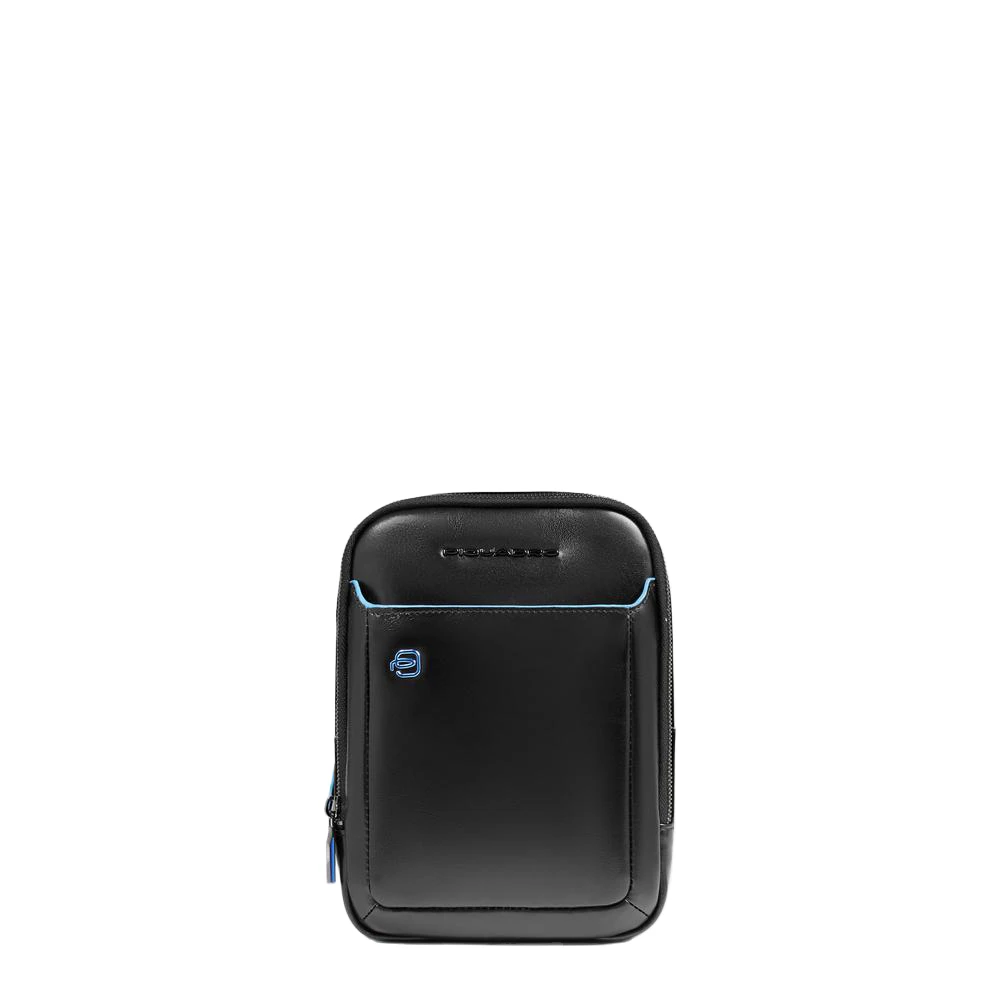 Piquadro Svart Leather Ipad®Mini Crossbody Bag With Airpods® Pocket And Rfid Protection