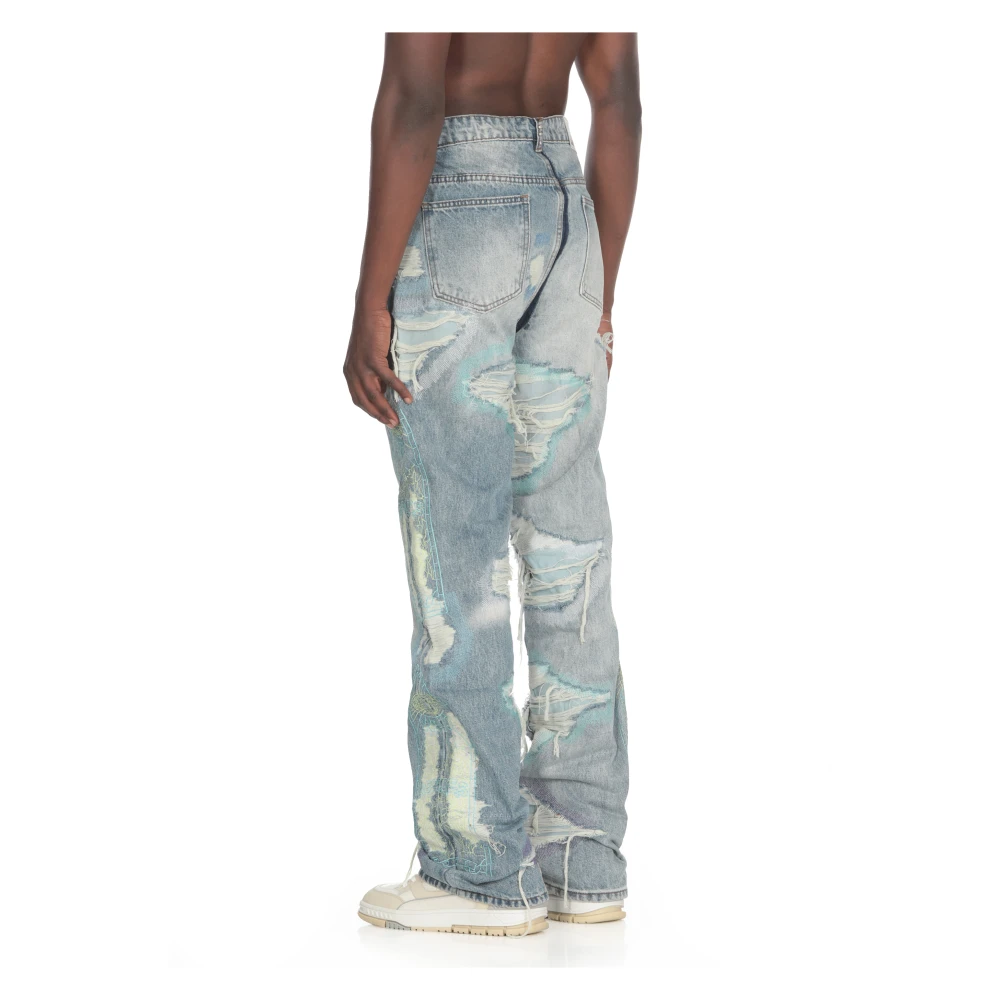 Who Decides War Blauwe Katoenen Jeans met Studs en Gescheurde Details Blue Heren