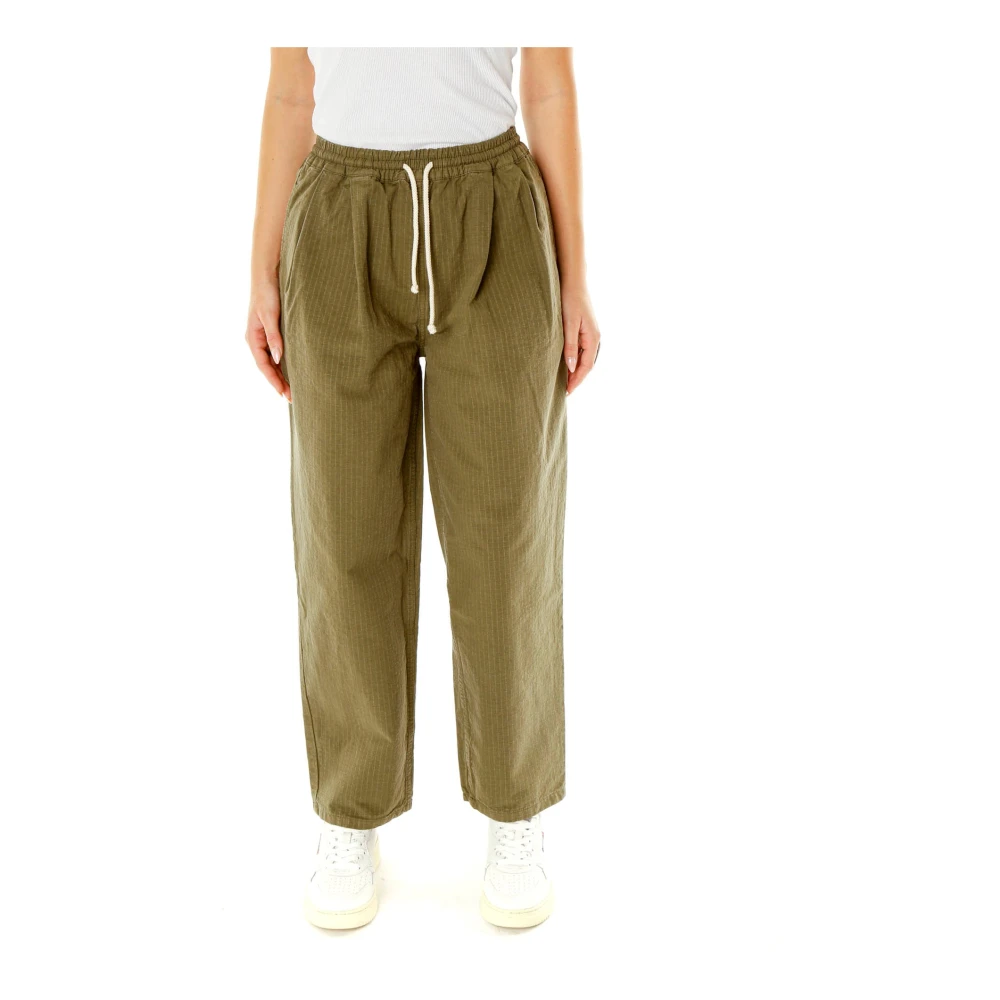 American vintage Wijde broek met elastische tailleband Green Dames