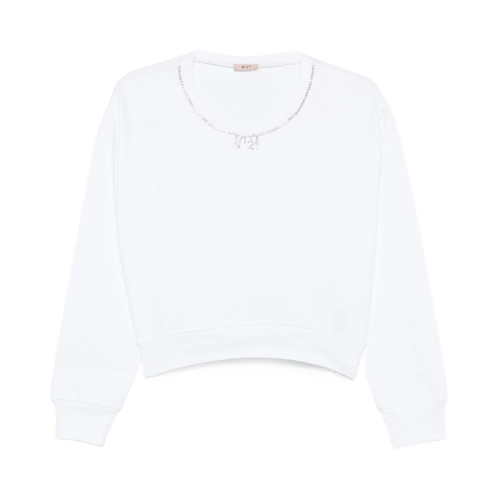 N21 White Kids Sweatshirts, Female, 14 Y, Crystal-Embellished Sweatshirt