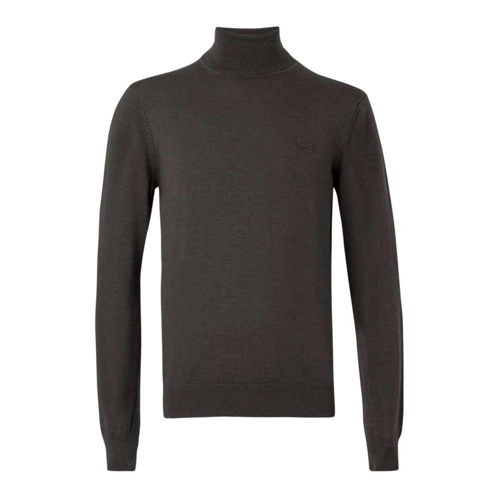Lacoste Men's Brown Turtlenecks, S, Merino Wool Roll Neck Jumper