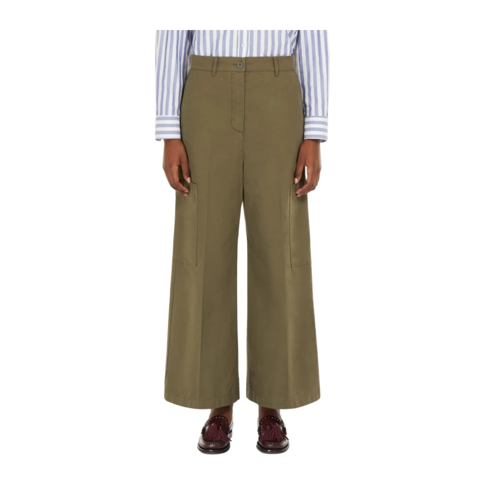Max Mara Canvas katoenen broek met wijde pijpen Green Dames