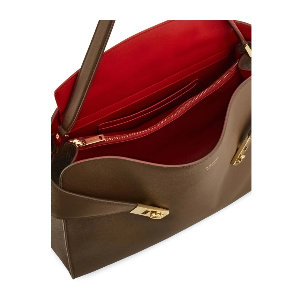 Salvatore Ferragamo Grijze Duif Leren Schoudertas Gray Dames