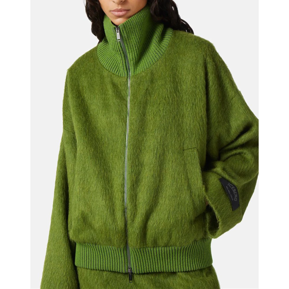 Iceberg Hoge hals jas in fluweelstof Green Dames