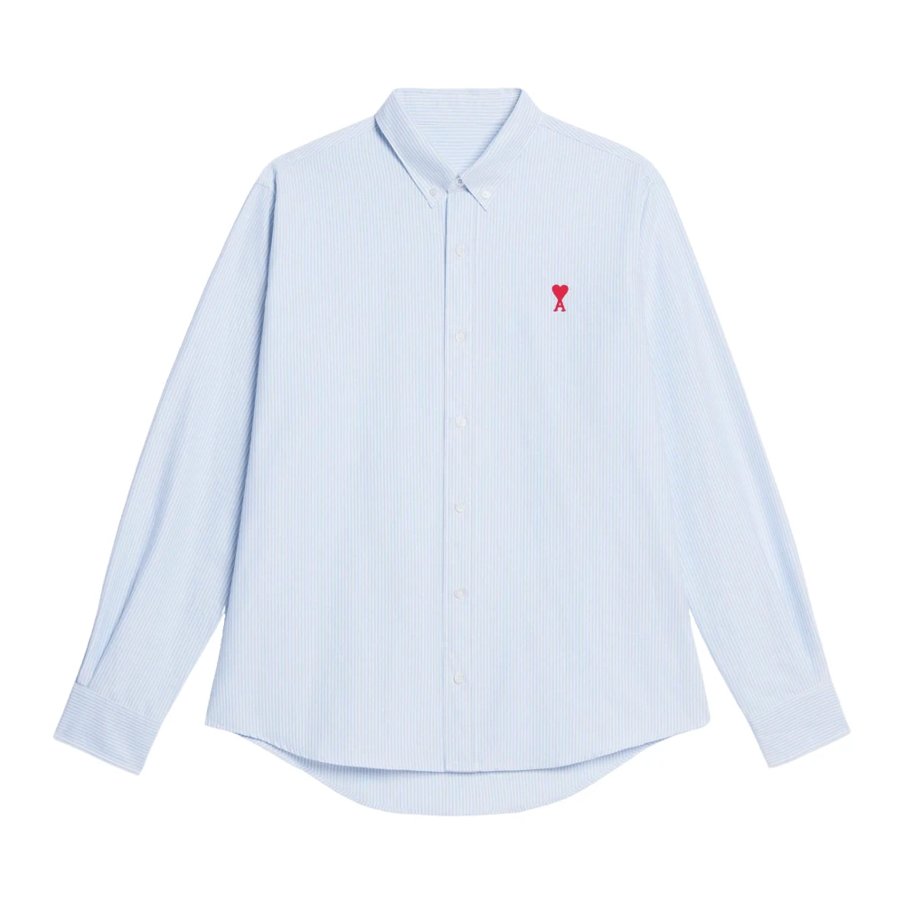 Ami Paris Gestreept Overhemd met Knoopkraag Blauw Wit White Heren