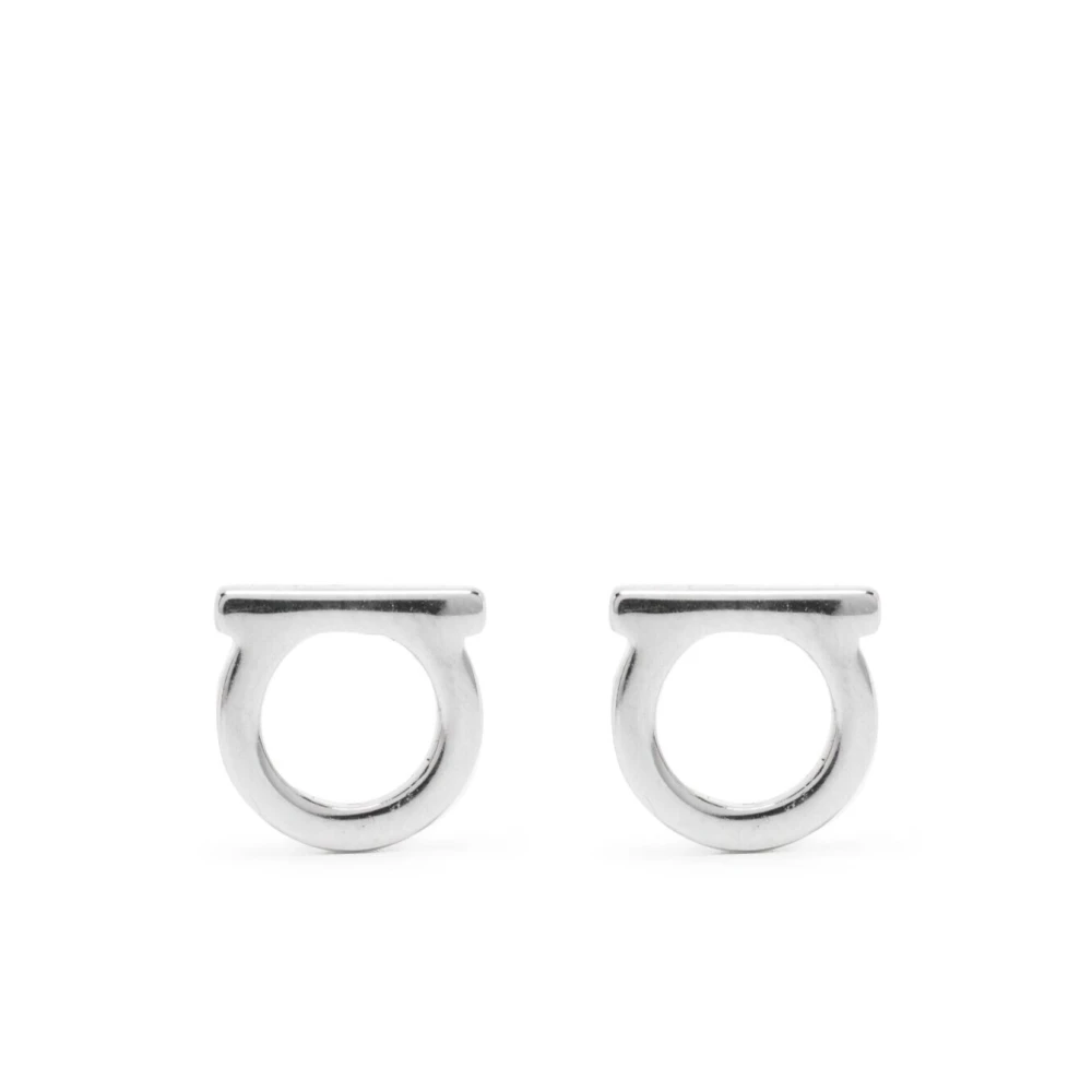Ferragamo Donna Grigio Farfalla Placca Orecchini Argento Ottone